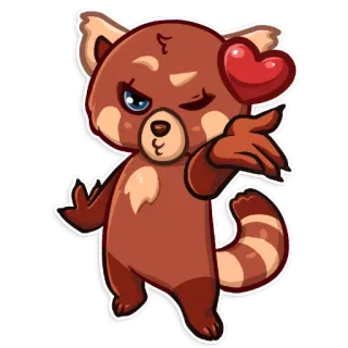 😘 animal, panda rojo, lindo, corazón, dibujos animados, pegatina whatsapp sticker