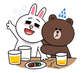 🍻 line friends, brown, cony, пьющий, вечеринка, милый telegram sticker