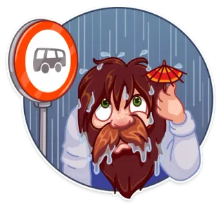 ☔️ fermata autobus, pioggia, ombrello, attesa, triste, infelice, cartone animato whatsapp sticker