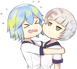 😩 terra, lua, planeta, satélite, chorando, anime telegram sticker