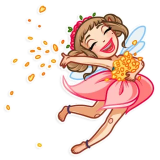 🎉 hada, dibujos animados, magia, niña, alas, flores whatsapp sticker