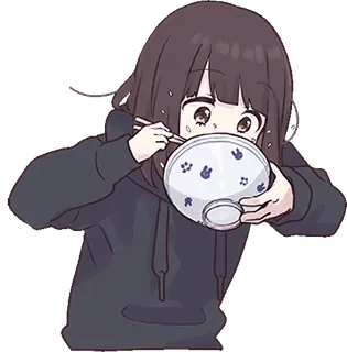 🍲 Anime, Garota, Comendo, Ramen, Macarrão, Tigela, Chibi, Fofo telegram sticker
