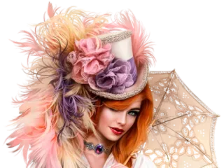 👩 mujer, sombrero, pluma, paraguas, victoriano, pelirroja, flores telegram sticker