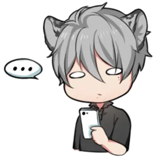 😐 Аниме, Кот, Смартфон, Чиби, Думающий, Беспокоится telegram sticker