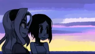 ❤ anime, cartoni animati, tramonto, ragazze, spiaggia telegram sticker