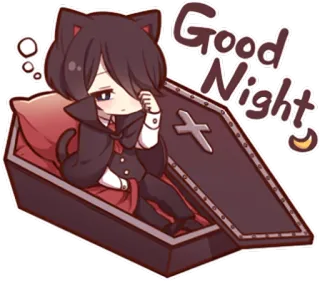 🌙 Good Night Katze, Sarg, Gute Nacht, Anime Stil whatsapp sticker