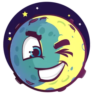 😉 luna, planeta, guiño, dibujos animados, espacio, estrellas, noche whatsapp sticker