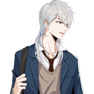 😄 Anime, Cartoon, Mann, Student, Graue Haare telegram sticker