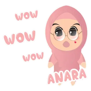 😮 WOW WOW WOW ANARA Cartone animato, Hijab, Occhiali, Ragazza, Carina telegram sticker