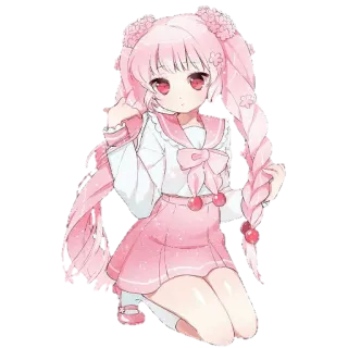 👩‍🦱 Аниме, Девушка, Каваий, Розовый, Милый telegram sticker