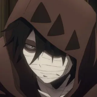 🖤 Zack Angels of Death Anime, Karakter, Hoodie, Perban, Mata, Seringai telegram sticker