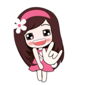 🤘 卡通, 女孩, 粉色, 可爱, 花, 卡哇伊, 动画, 爱心手势 whatsapp sticker