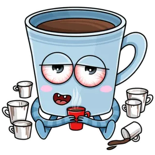 🐽 café, mug, dessin animé, fatigué, sommeil, boisson, caféine whatsapp sticker