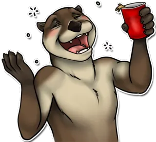 🍻 Berang-berang, Pesta, Minum, Kartun, Binatang, Lucu, Gelas merah, Alkohol whatsapp sticker