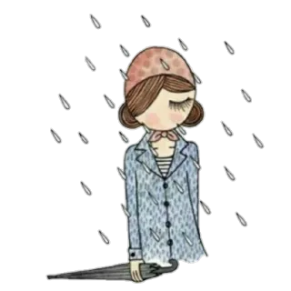 😔 ragazza, pioggia, ombrello, triste, illustrazione, carino telegram sticker
