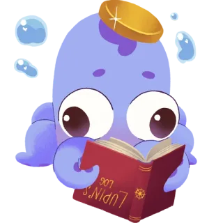 📕 LUPIN'S LOG Kartun, Membaca, Buku, Monster, Ungu whatsapp sticker