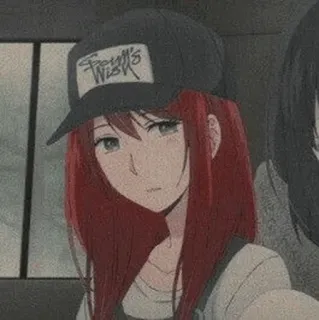 🖤 Tony's Wish dziewczyna anime, rude włosy, kapelusz, casual, portret telegram sticker