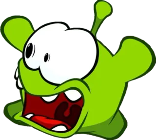 😧 Om Nom Cut the Rope mostro, verde, cartone animato, gioco, carino telegram sticker