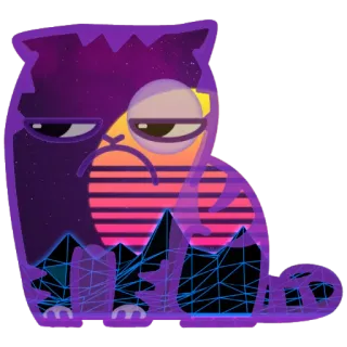 ☹️ кот, вейпорвейв, синтвейв, ретро, животное, фиолетовый whatsapp sticker