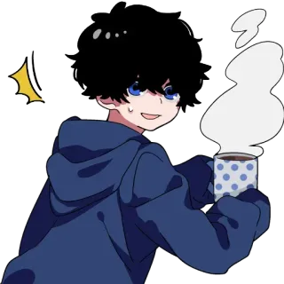 🍵 anime, coffee, steaming, cartoon, cute, boy, beverage whatsapp sticker