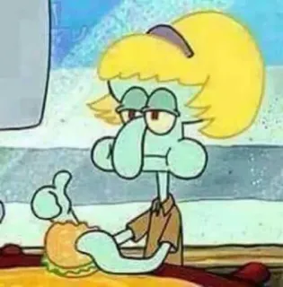 👍 Squidward Spongebob Squarepants сквидвард, спанч боб, мультфильм, еда, мем, бургер, светлый парик whatsapp sticker