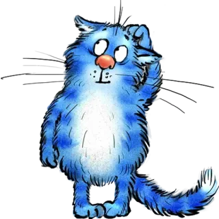 🤔 cat, blue, cartoon, animal, pet, whimsical telegram sticker