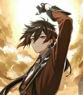 🍵 Zhongli Genshin Impact zhongli, genshin impact, anime, postać, brązowe włosy, gra telegram sticker