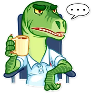 😕 dinosaur, t-rex, office, coffee, cartoon, animal, reptile telegram sticker