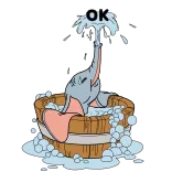 🙃 OK Elefante, Banho, Ok, Desenho animado whatsapp sticker