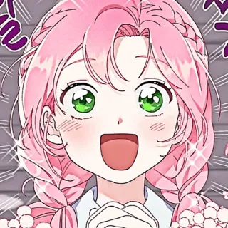 🌸 Anime, Manga, Gadis, Rambut pink, Mata hijau, Senang telegram sticker