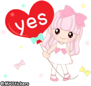 👍 yes carino, ragazza, cuore, sì, kawaii, adesivo telegram sticker