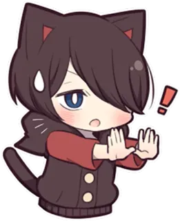 😥 Anime, Orecchie da gatto, Carino, Kawaii, Chibi, Punto esclamativo, Gesto di stop whatsapp sticker