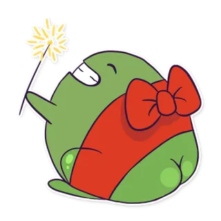 🎉 Kartun, Karakter, Lucu, Kembang api, Pita, Hijau whatsapp sticker