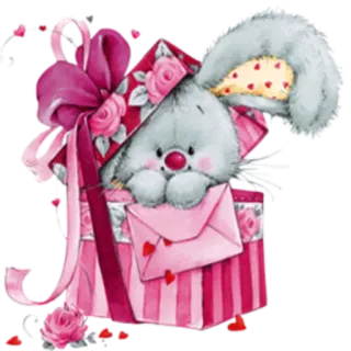🎁 Hase, Geschenk, Herzen, Rosen, Rosa, Süß, Aufkleber whatsapp sticker