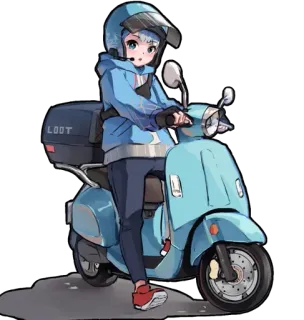 😂 LOOT доставка, скутер, аниме, милый, доставка еды, девушка, синий whatsapp sticker