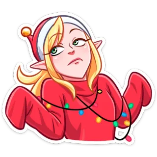 🤷‍♀️ elf, kerst, vakantie, cartoon, vrouw, schattig, feestelijk, lichtjes, hoed telegram sticker