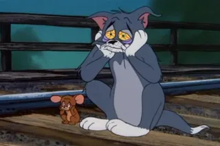😵 Tom and Jerry cartoon, cat, mouse, sad, exhausted, classic, animation telegram sticker