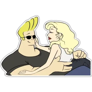 💋 Johnny Bravo cartoon, Johnny Bravo, character, blonde hair, sunglasses, man, woman telegram sticker