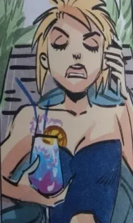 💅 femme, plage, dessin animé, détente, cocktail, été, vacances whatsapp sticker