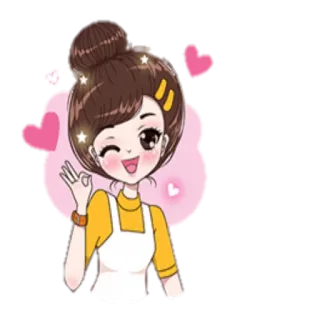 👌 Desenho animado, Garota, Ok, Piscadela, Fofo, Corações telegram sticker
