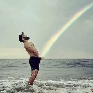 😂 arc-en-ciel, homme, plage, océan, humour, blague whatsapp sticker