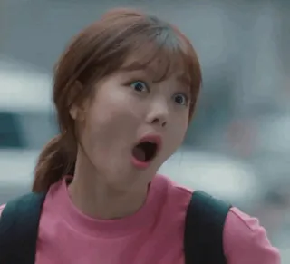 🎐 sốc, ngạc nhiên, gương mặt, phụ nữ, Hàn Quốc, biểu cảm, ba lô, wow whatsapp sticker