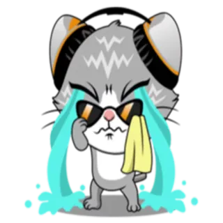 😭 gato, dibujos animados, gafas de sol, llorando, triste whatsapp sticker
