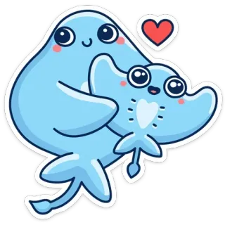 ❤️ 귀여운, 가오리, 바다, 바다, 동물, 만화, 사랑 telegram sticker