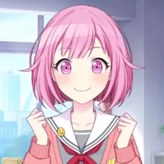 😃 anime, cute, pink hair, smile, cartoon whatsapp sticker