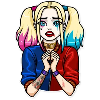 😥 Harley Quinn PUDDIN харли квинн, dc comics, злодей, мультфильм, супергерой, комикс telegram sticker