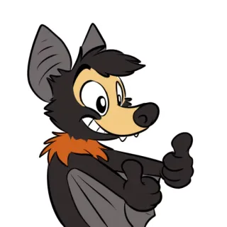 😃 Vleermuis, Cartoon, Dier, Duim omhoog, Schattig, Vriendelijk telegram sticker