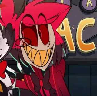 🍾 Alastor Hazbin Hotel demon, radio, czerwony, kreskówka, uśmiechnięty telegram sticker