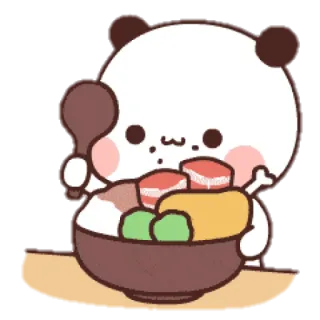 🍱 Panda, Lindo, Comida, Cuenco, Comiendo, Dibujo animado whatsapp sticker