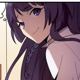 😏 fille anime, cheveux violets, anime, dessin animé, personnage, souriant whatsapp sticker